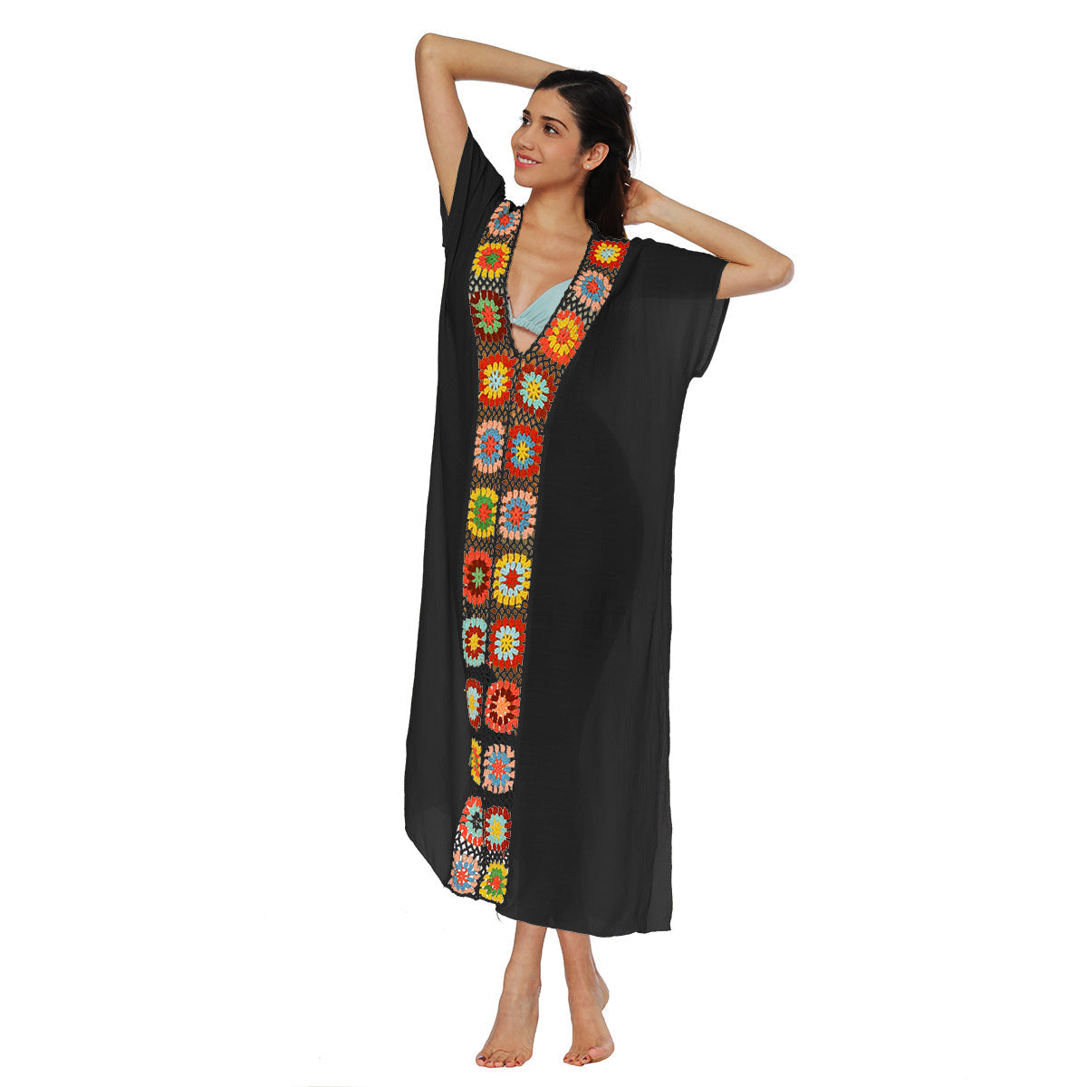 Boho Floral Maxi Dress With V-Neck And Batwing Sleeves