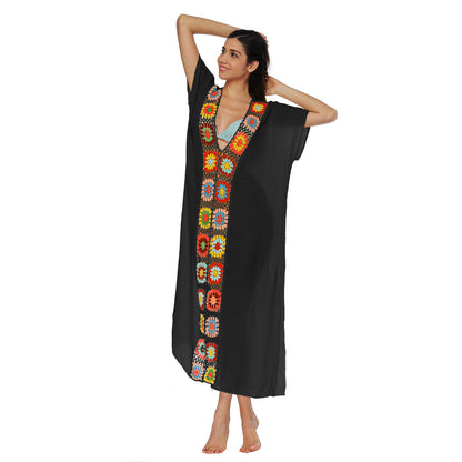 Boho Floral Maxi Dress With V-Neck And Batwing Sleeves