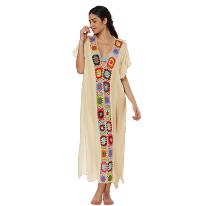 Boho Floral Maxi Dress With V-Neck And Batwing Sleeves