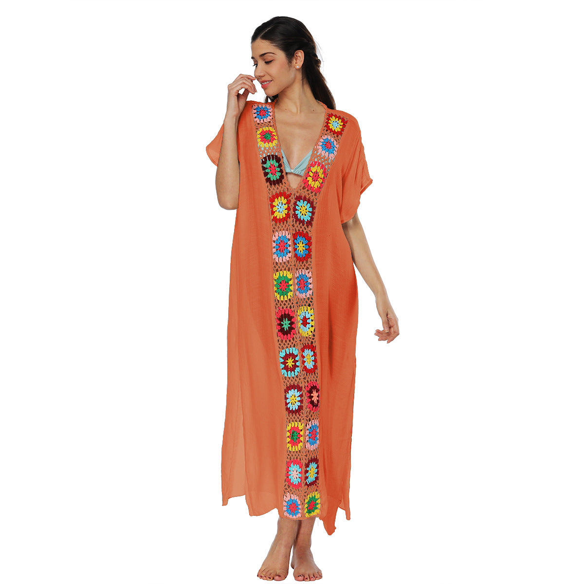 Boho Floral Maxi Dress With V-Neck And Batwing Sleeves