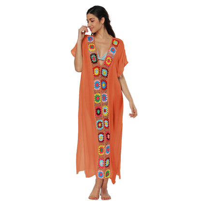 Boho Floral Maxi Dress With V-Neck And Batwing Sleeves