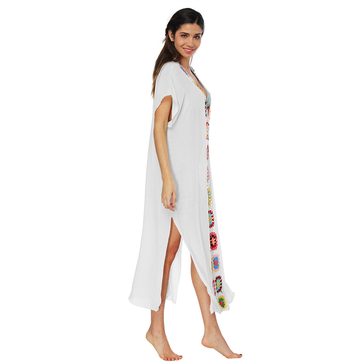 Boho Floral Maxi Dress With V-Neck And Batwing Sleeves