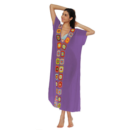Boho Floral Maxi Dress With V-Neck And Batwing Sleeves
