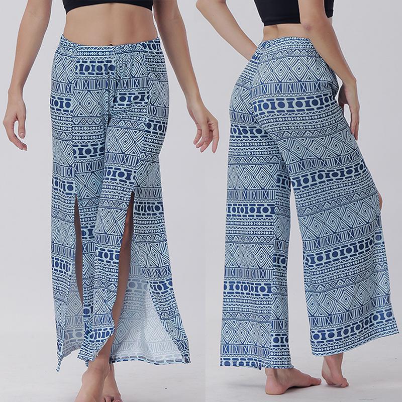 Summer Trousers With Split Legs And Horn Printed Trousers Yoga Pants Casual Loose Leisure Pants
