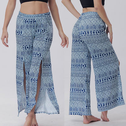 Summer Trousers With Split Legs And Horn Printed Trousers Yoga Pants Casual Loose Leisure Pants