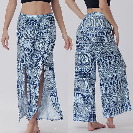 Summer Trousers With Split Legs And Horn Printed Trousers Yoga Pants Casual Loose Leisure Pants