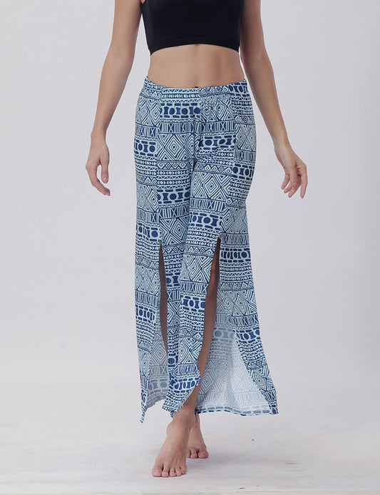 Summer Trousers With Split Legs And Horn Printed Trousers Yoga Pants Casual Loose Leisure Pants