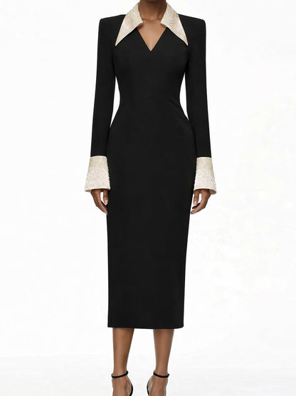 Scarlett Black Embellished Corset Midi Dress