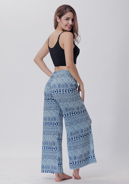 Summer Trousers With Split Legs And Horn Printed Trousers Yoga Pants Casual Loose Leisure Pants