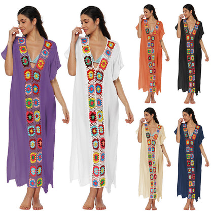 Boho Floral Maxi Dress With V-Neck And Batwing Sleeves