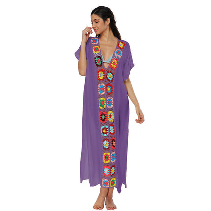 Boho Floral Maxi Dress With V-Neck And Batwing Sleeves