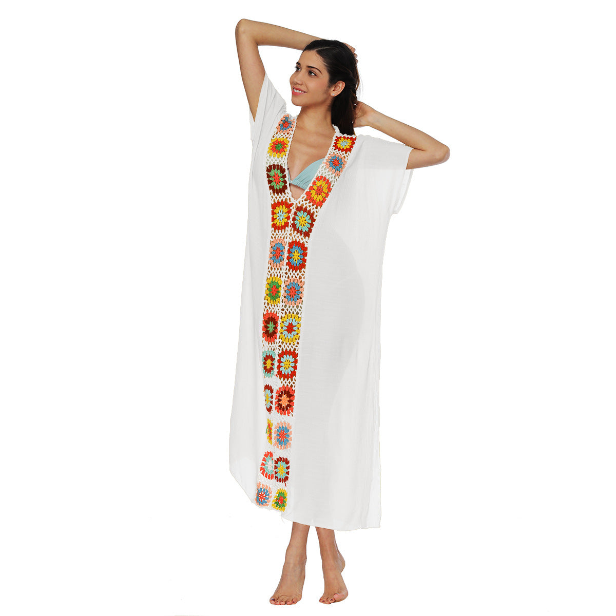 Boho Floral Maxi Dress With V-Neck And Batwing Sleeves