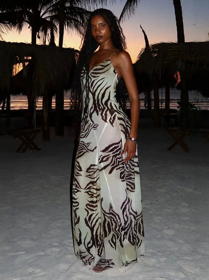 Savannah Zebra Print Maxi Dress in Ivory