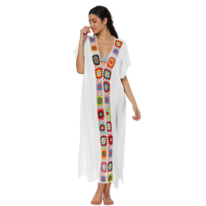 Boho Floral Maxi Dress With V-Neck And Batwing Sleeves