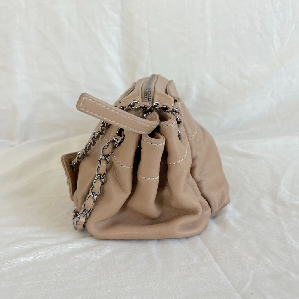 Chanel Tan Leather Accordion Zipper bag