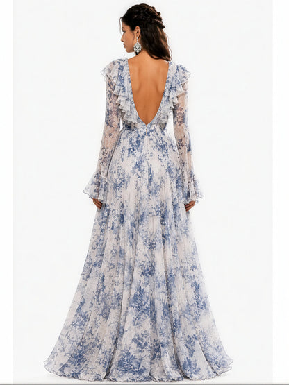 Adeline Elegant Printed Chiffon Maxi Dress