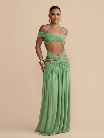 Marisol Cut Out Halter Mesh Maxi Dress Set