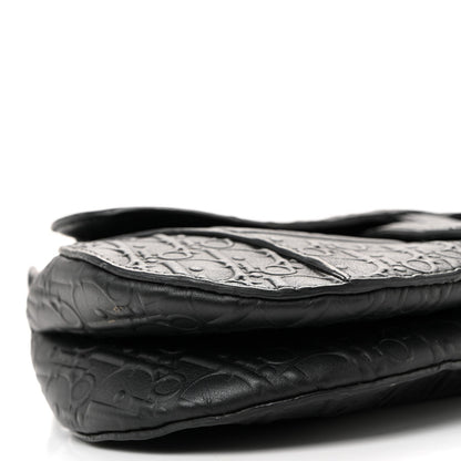 Calfskin Embossed Oblique Saddle Bag Black