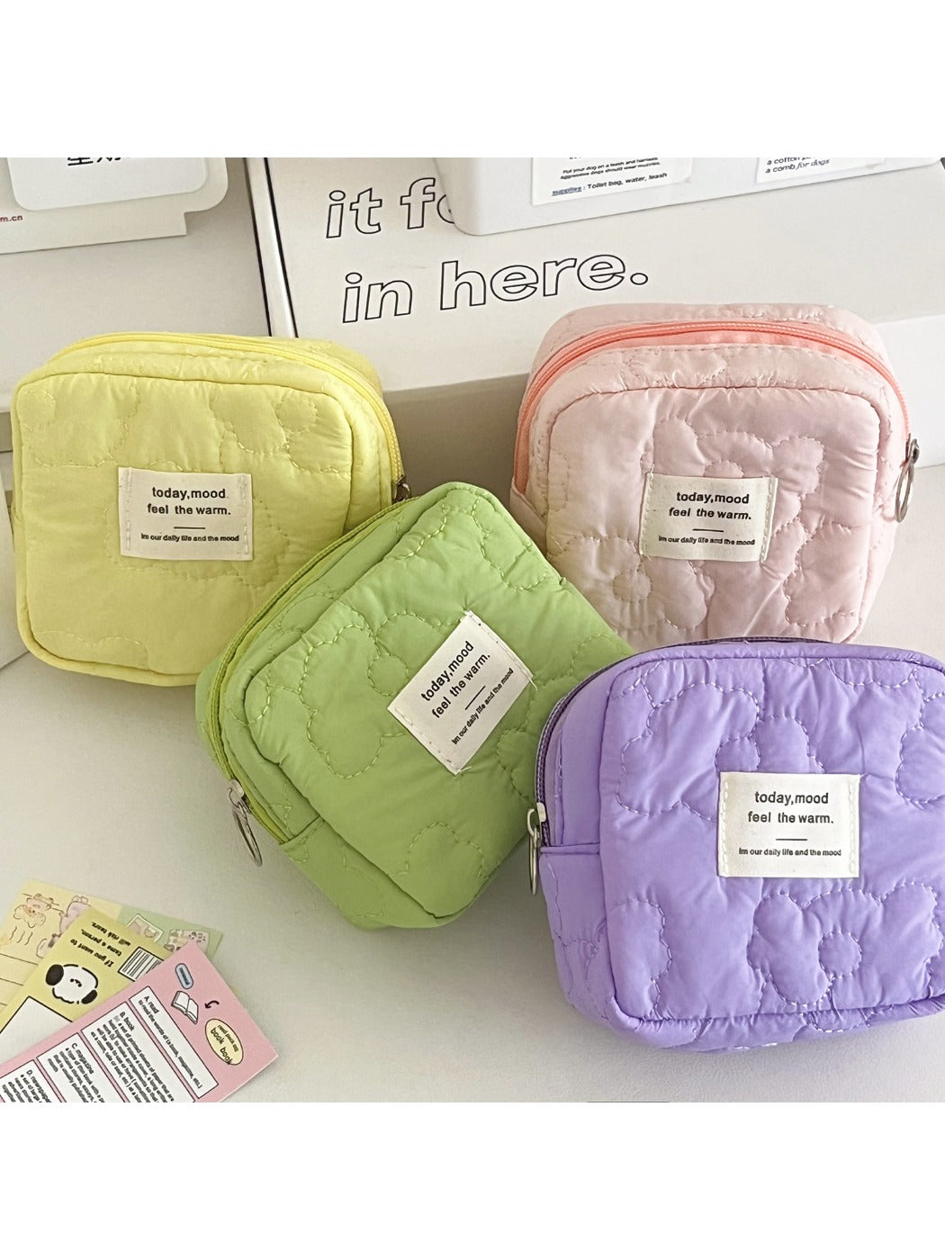 Cosbai - Quilted Floral Candy Color Coin Pouch