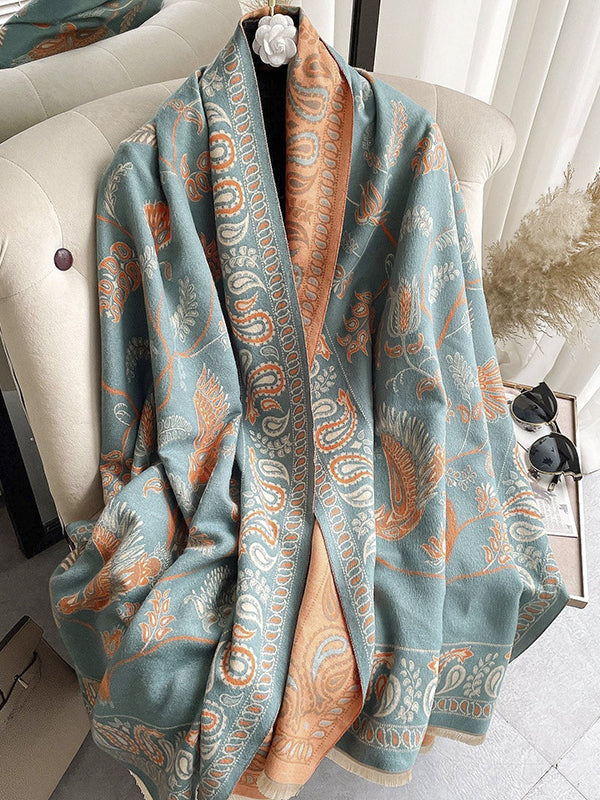 Contrast Color Flower Print Shawl&Scarf