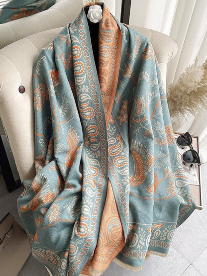 Contrast Color Flower Print Shawl&Scarf