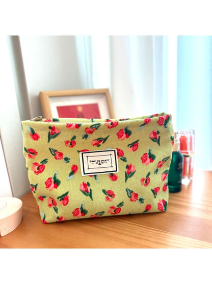 Cosbai - Canvas Makeup Bag with Floral Prints