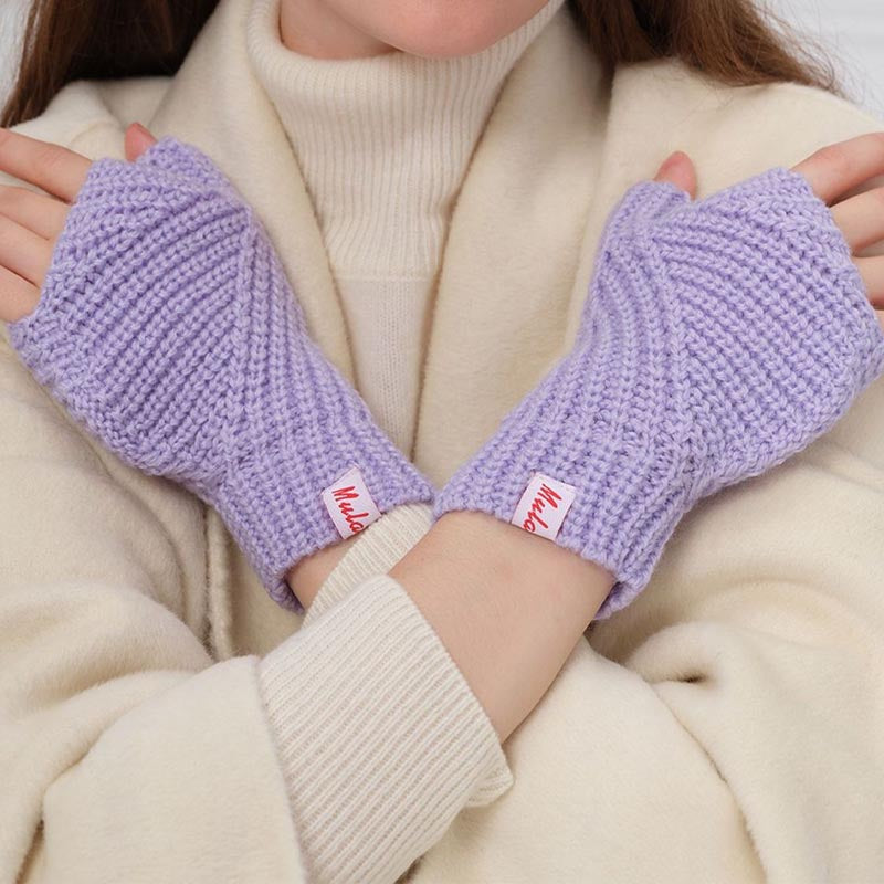 Solid Color Fingerless Touchscreen Knit Gloves