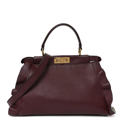 Vitello Seta Waves Bi-Color Medium Peekaboo Iconic Satchel Bordeaux Latte