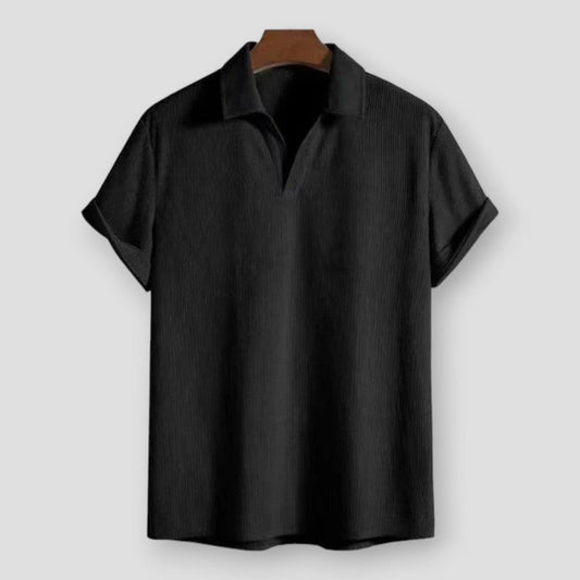 Cheng: Men Corduroy Suits Solid Stripe Short Sleeve Lapel Polo Shirts And Shorts Two Piece Sets Fashion Streetwear Mens Casual Suits