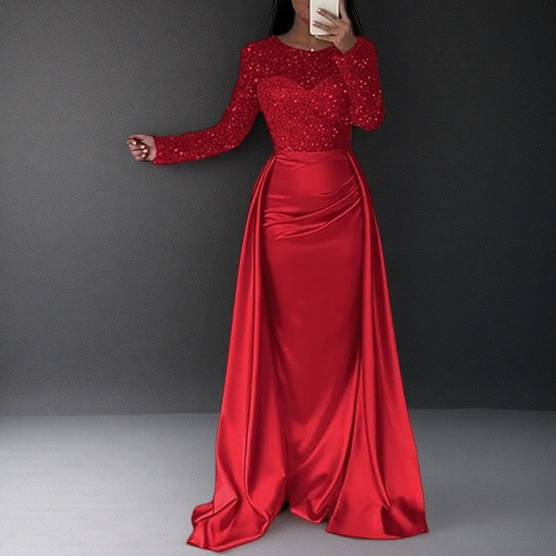 Long Sleeve Sequin Evening Gown