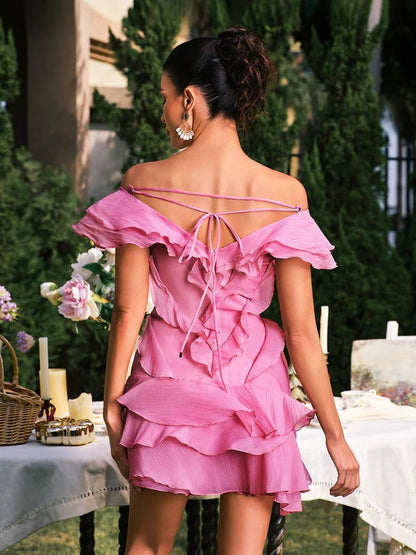 Dabney V Neck Ruffle Mini Dress In Apricot