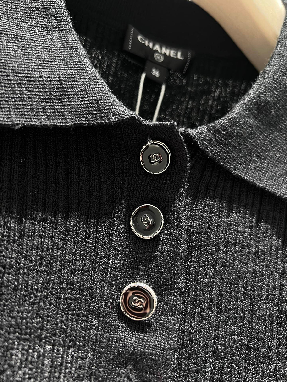 CC 26S Ribbed Knit Short-sleeve Black Linen Cotton 349010