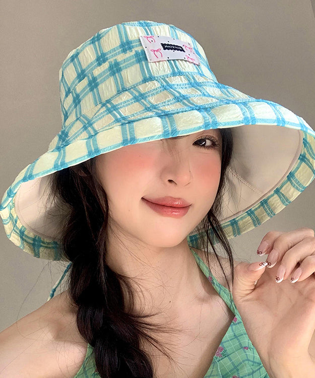 Chic Green Plaid Lace Up Versatile Bucket Hat