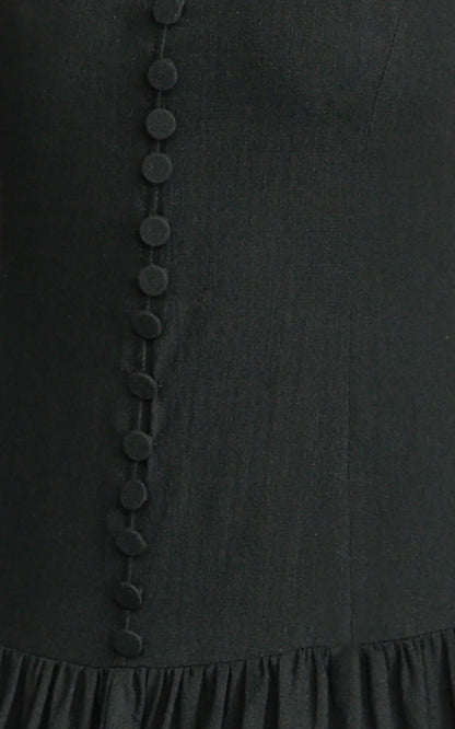 Cortez Maxi Dress - Square Neck Button Down Dropped Waist Dress in Black