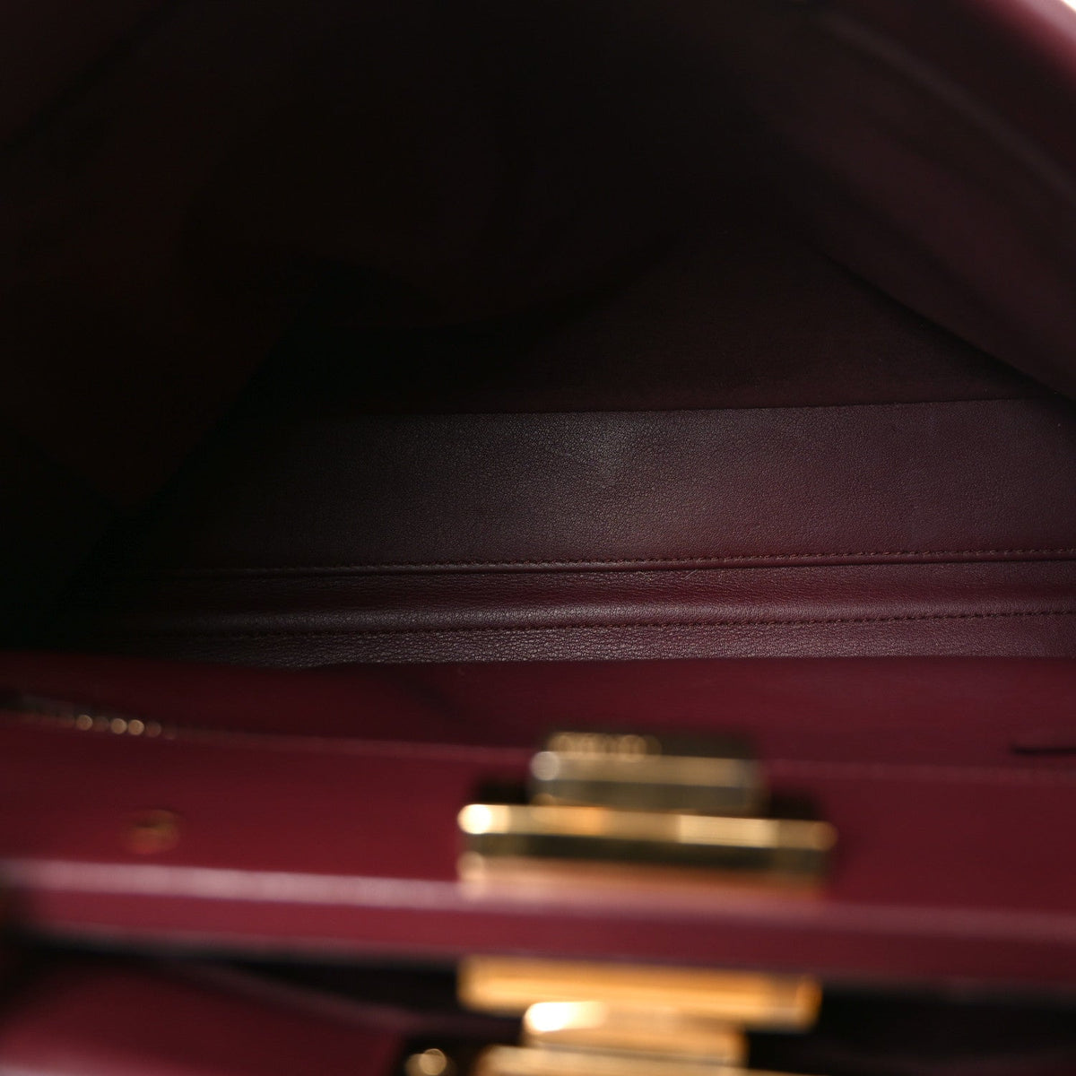 Vitello Seta Waves Bi-Color Medium Peekaboo Iconic Satchel Bordeaux Latte