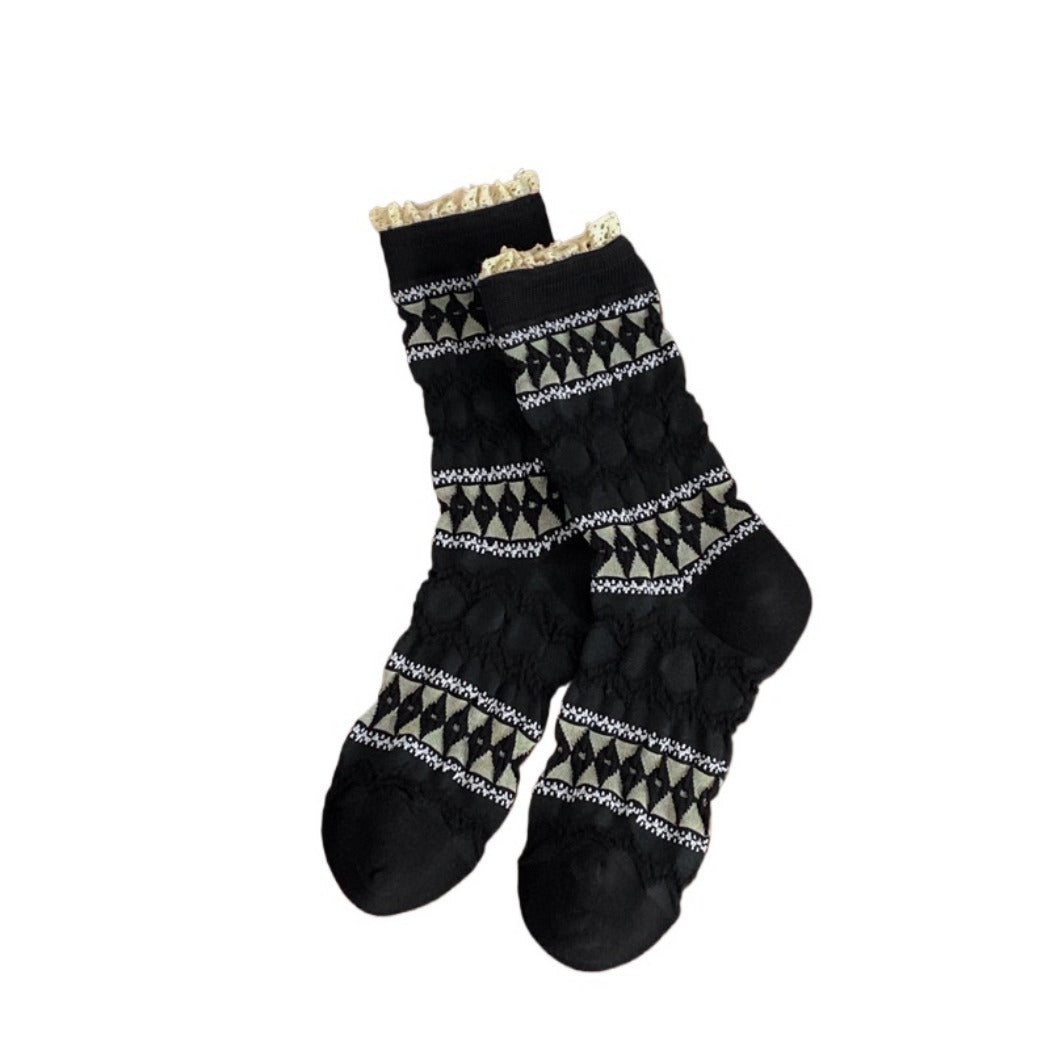 Rufia - Maillard Lace Trim Crew Socks - Elegant &amp; Warm