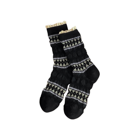 Rufia - Maillard Lace Trim Crew Socks - Elegant &amp; Warm