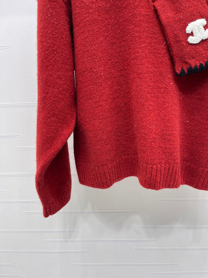 CHANEL 26 SCALF & V-NECK RED SWEATER 335371