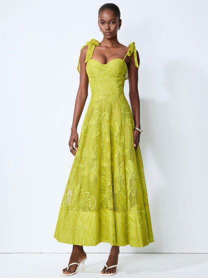 Ariana Romance Green Floral Lace Bow Strap Maxi Dress