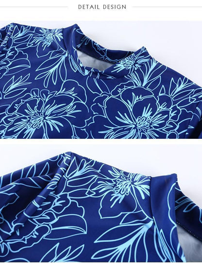 Long-Sleeved Conservative Plus-Size Covered Belly Split Sunscreen Swimsuit