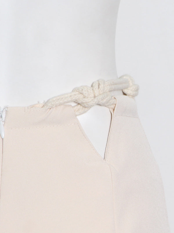 Stylish Weave Hollow Waisted Solid Color Wide Leg Pants