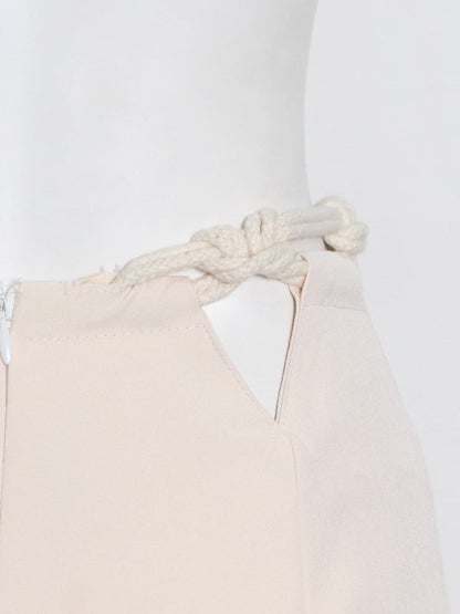 Stylish Weave Hollow Waisted Solid Color Wide Leg Pants