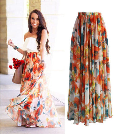 Boho Womens Floral High Waist Long Maxi Full Skirt Holiday Party Evening Beach Sun Skirt