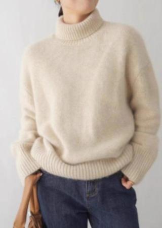 Grey Knit Turtleneck Sweater Soft Plush Fabric