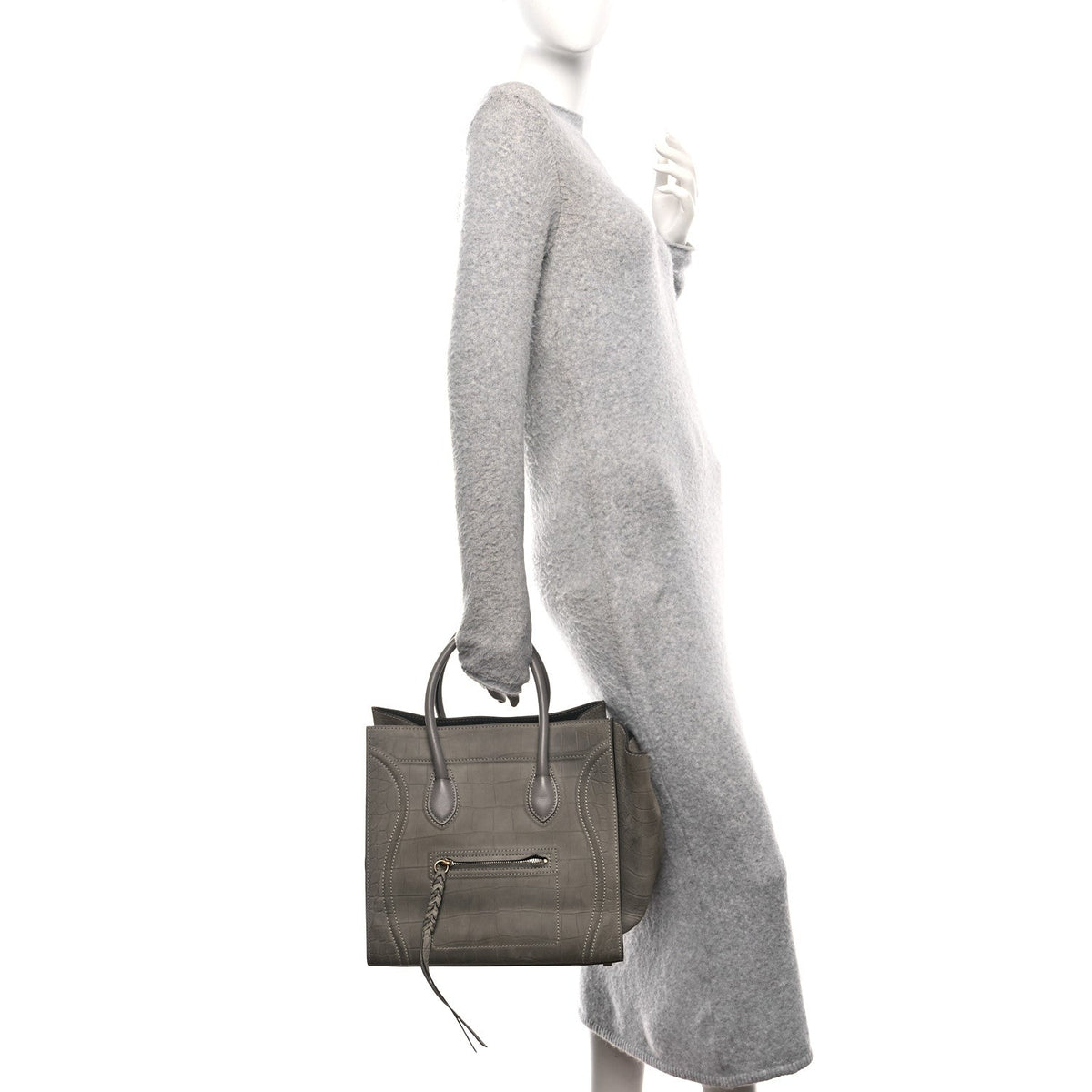 Crocodile Embossed Nubuck Medium Phantom Luggage Grey