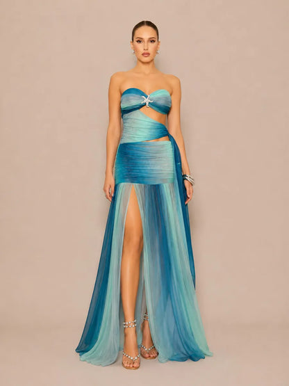Imelda Cut-out Side-Slit Strapless Maxi Dress