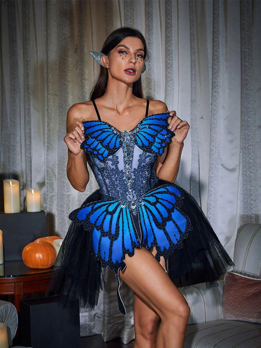 Phaedra Butterfly Tulle Trimmed Mini Dress