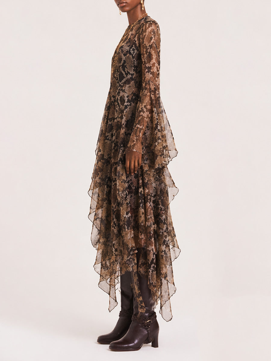Camille Long-Sleeve Mesh Maxi Dress