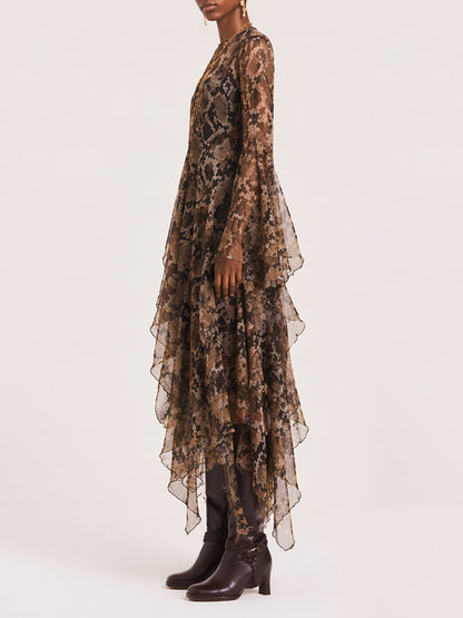 Camille Long-Sleeve Mesh Maxi Dress