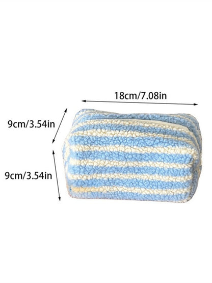 Cosbai - Blue Striped Fleece Makeup Pouch Organizer